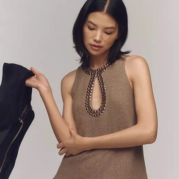 NWT By Anthropologie Beaded Keyhole Sleeveless Mini Dress Sz L - Picture 7 of 15